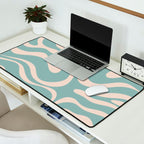 Modern Liquid Swirl Abstract Pattern in Light Celadon Blue and Buff Desk Mat Gallery Image 2