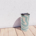 Modern Liquid Swirl Abstract Pattern in Light Celadon Blue and Buff Travel Mug Gallery Image 4