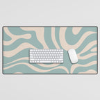 Modern Liquid Swirl Abstract Pattern in Light Celadon Blue and Buff Desk Mat Gallery Image 1