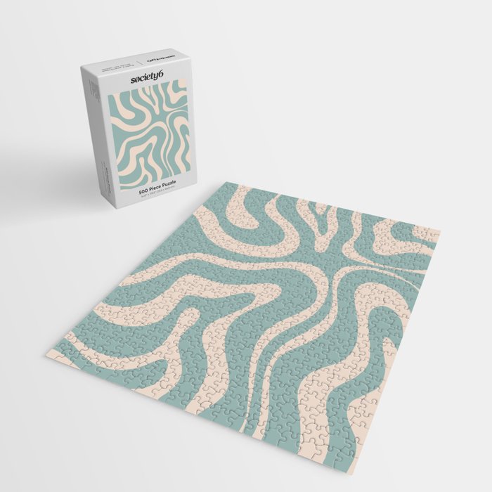 Modern Liquid Swirl Abstract Pattern in Light Celadon Blue and Buff Jigsaw Puzzle Gallery Image 2