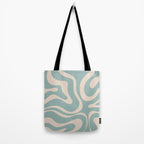 Modern Liquid Swirl Abstract Pattern in Light Celadon Blue and Buff Tote Bag Gallery Image 2