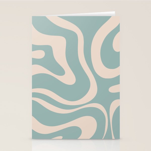 Modern Liquid Swirl Abstract Pattern in Light Celadon Blue and Buff Stationery Card Gallery Image 2