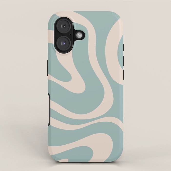 Modern Liquid Swirl Abstract Pattern in Light Celadon Blue and Buff iPhone Case Gallery Image 1