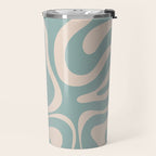 Modern Liquid Swirl Abstract Pattern in Light Celadon Blue and Buff Travel Mug Gallery Image 2