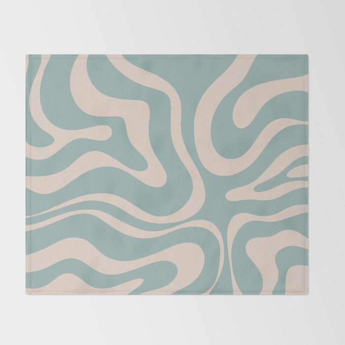 Modern Liquid Swirl Abstract Pattern in Light Celadon Blue and Buff Throw Blanket Gallery Image 2
