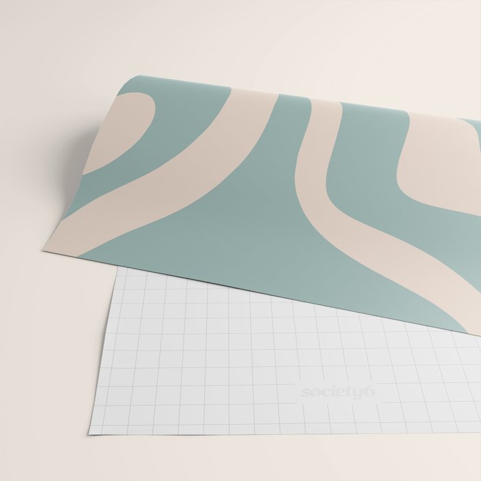 Modern Liquid Swirl Abstract Pattern in Light Celadon Blue and Buff Wrapping Paper Gallery Image 2