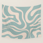 Modern Liquid Swirl Abstract Pattern in Light Celadon Blue and Buff Wall Tapestry Gallery Image 4
