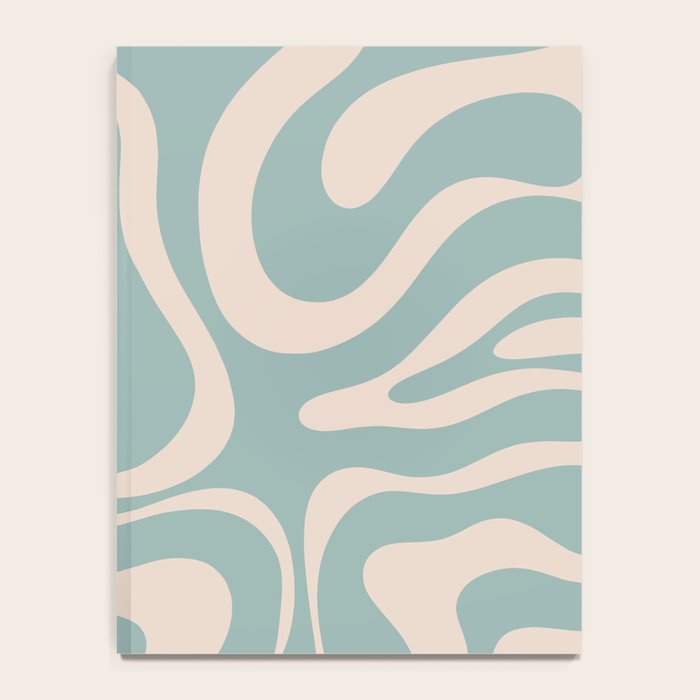 Modern Liquid Swirl Abstract Pattern in Light Celadon Blue and Buff Notebook Gallery Image 4