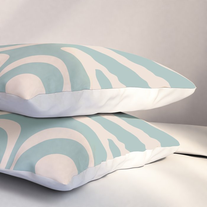 Modern Liquid Swirl Abstract Pattern in Light Celadon Blue and Buff Pillow Sham Gallery Image 3