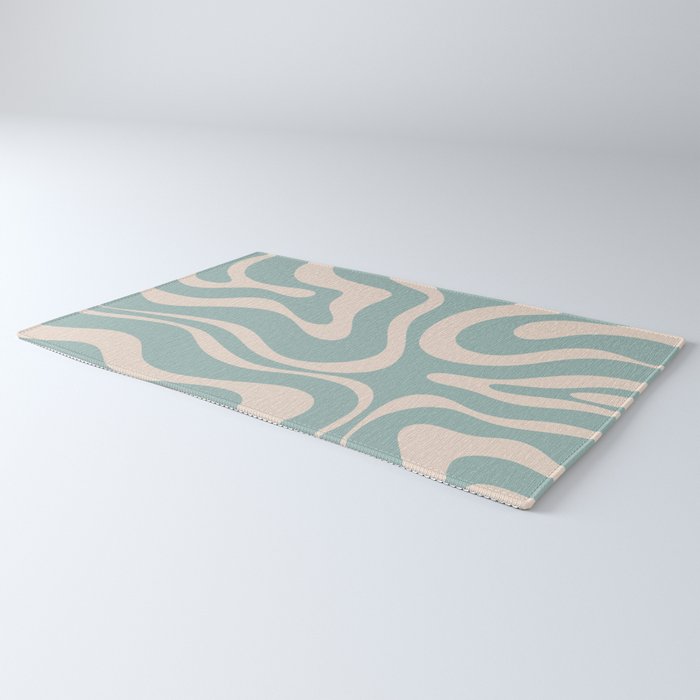 Modern Liquid Swirl Abstract Pattern in Light Celadon Blue and Buff Rug Gallery Image 3
