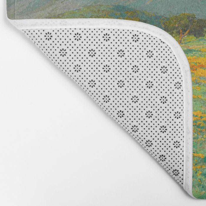 Granville Redmond snow cap spring landscape painting orange flowers green field Bath Mat Gallery Image 2