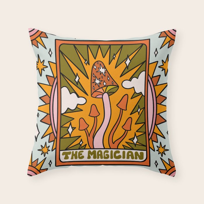 1. The Magician Mushroom Throw Pillow Gallery Image 1