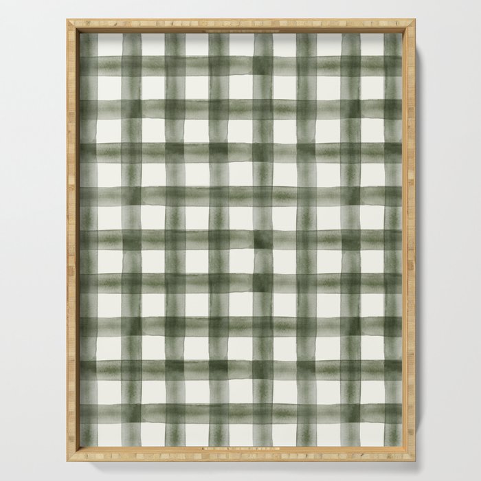 watercolor plaid - dark green Serving Tray Gallery Image 1