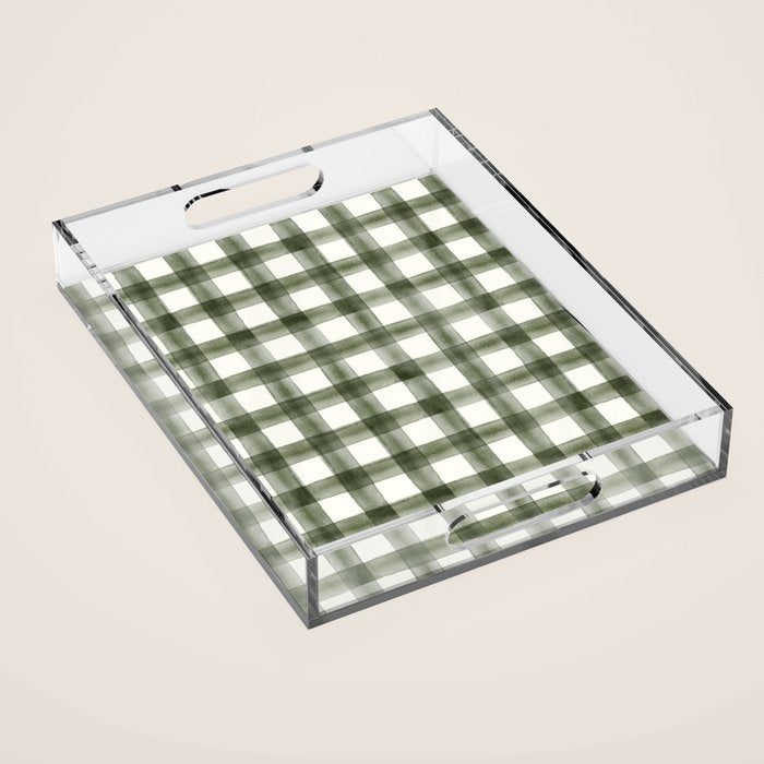 watercolor plaid - dark green Acrylic Tray Gallery Image 1