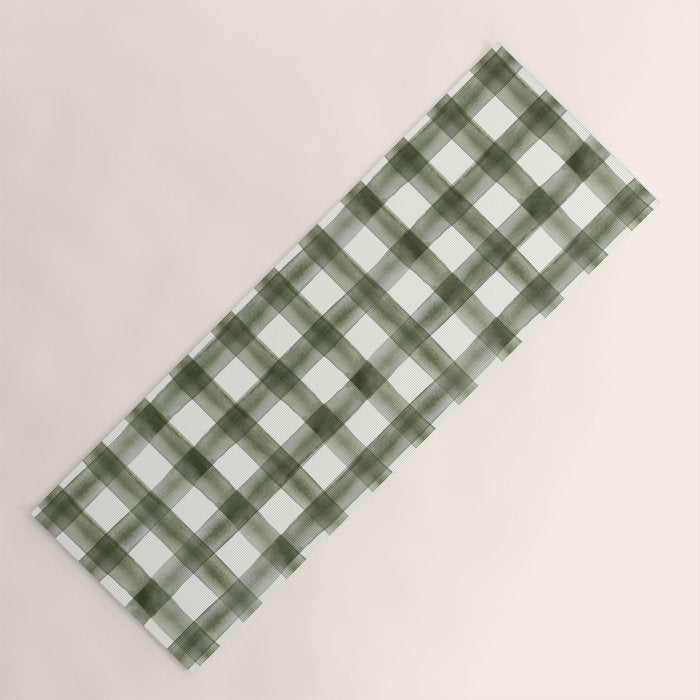 watercolor plaid - dark green Yoga Mat Gallery Image 1