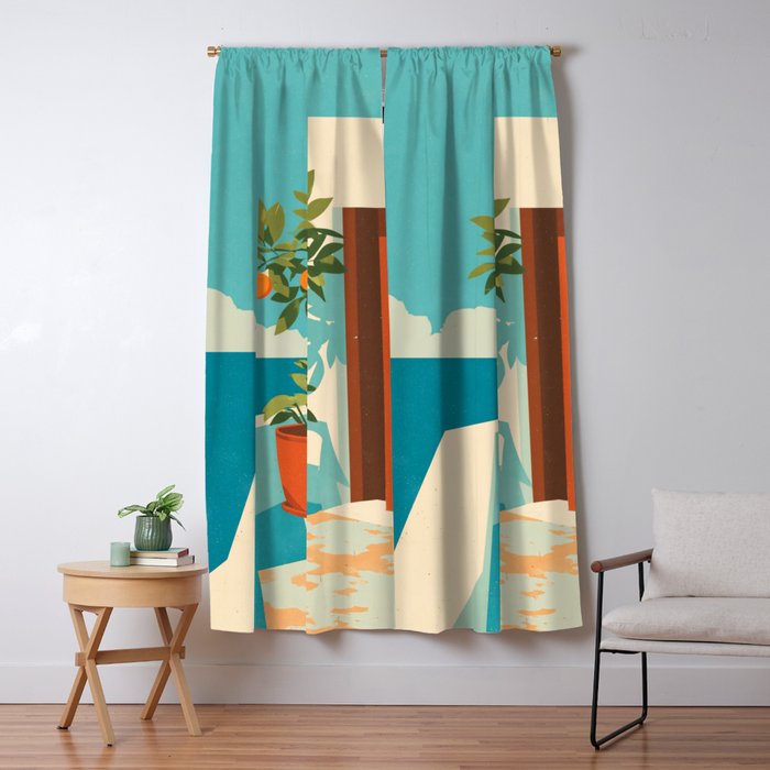 Mediterranean Balcony Orange Tree Window Curtain Gallery Image 1