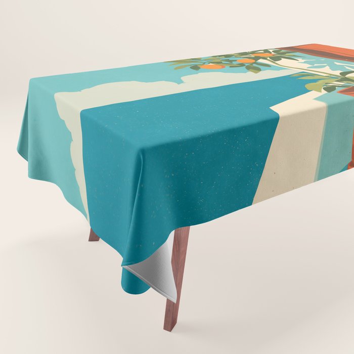 Mediterranean Balcony Orange Tree Tablecloth Gallery Image 1