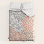 Dahlia Floral Blooms, Peach and Gray Duvet Cover Gallery Image 6