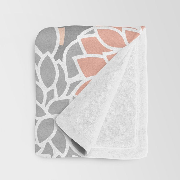 Dahlia Floral Blooms, Peach and Gray Throw Blanket Gallery Image 3