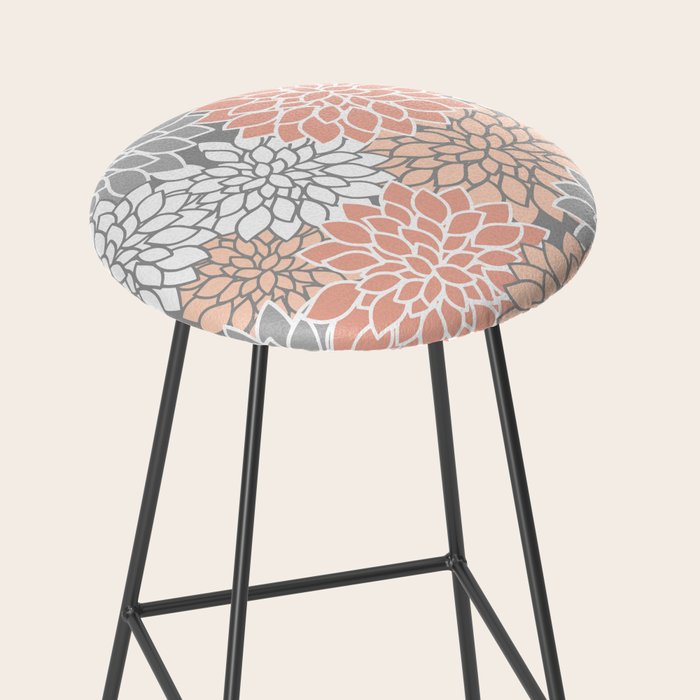 Dahlia Floral Blooms, Peach and Gray Stool Gallery Image 2