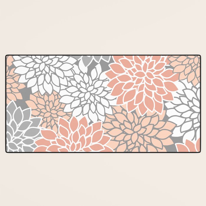 Dahlia Floral Blooms, Peach and Gray Desk Mat Gallery Image 3