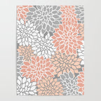 Dahlia Floral Blooms, Peach and Gray Poster Gallery Image 4