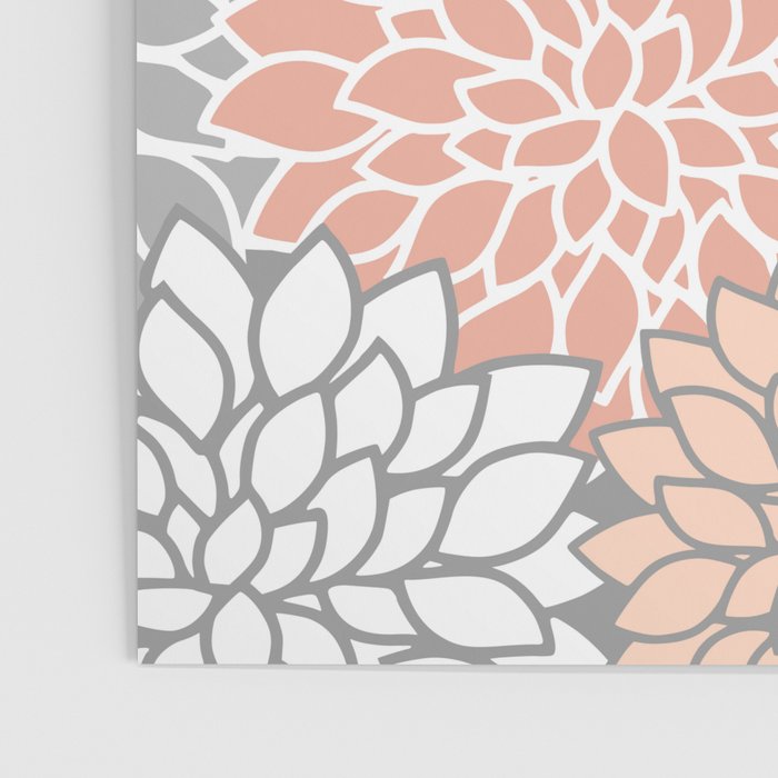 Dahlia Floral Blooms, Peach and Gray Poster Gallery Image 3