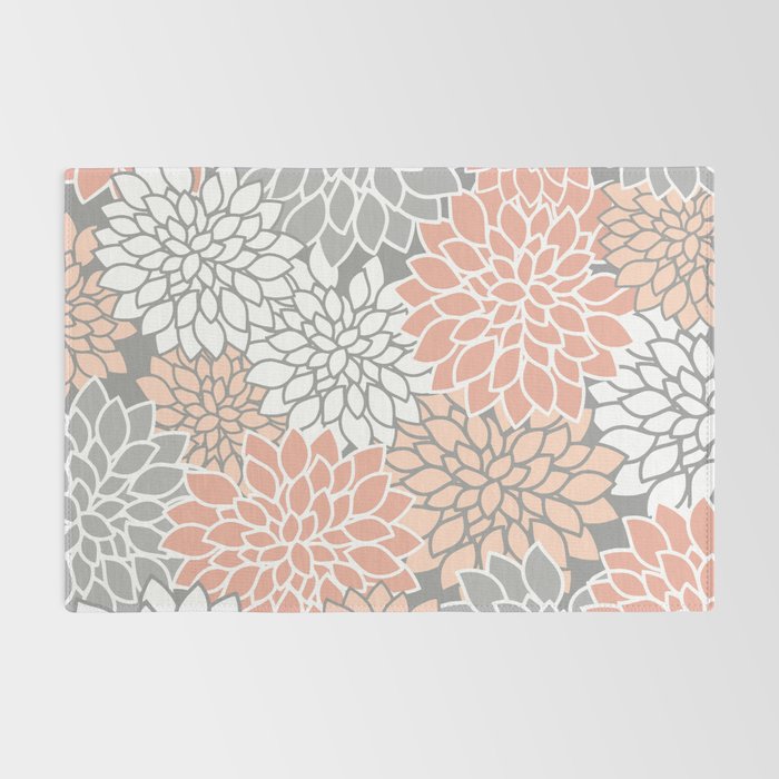 Dahlia Floral Blooms, Peach and Gray Rug Gallery Image 2