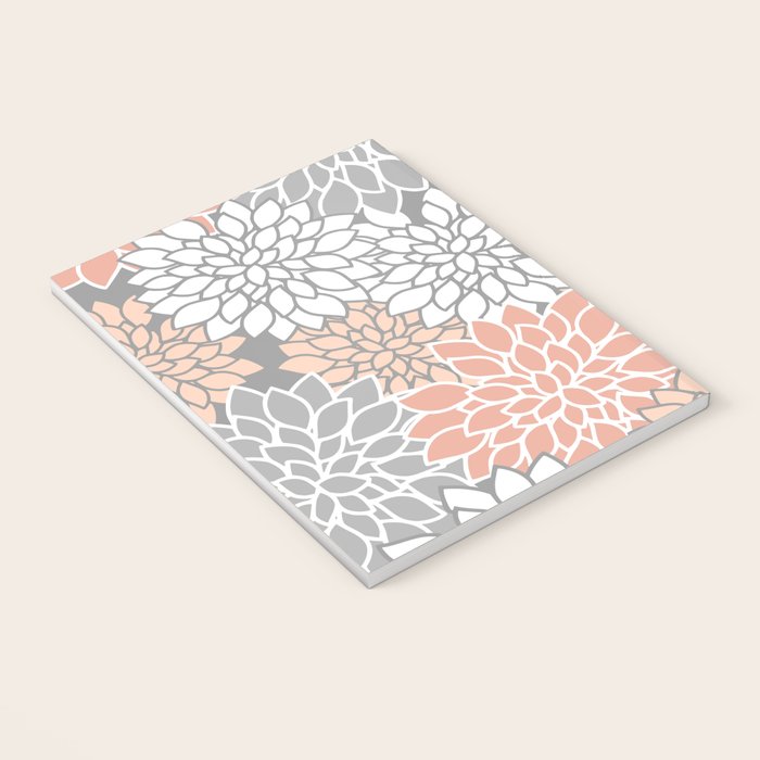 Dahlia Floral Blooms, Peach and Gray Notebook Gallery Image 3