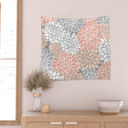 Dahlia Floral Blooms, Peach and Gray Wall Tapestry Gallery Image 2