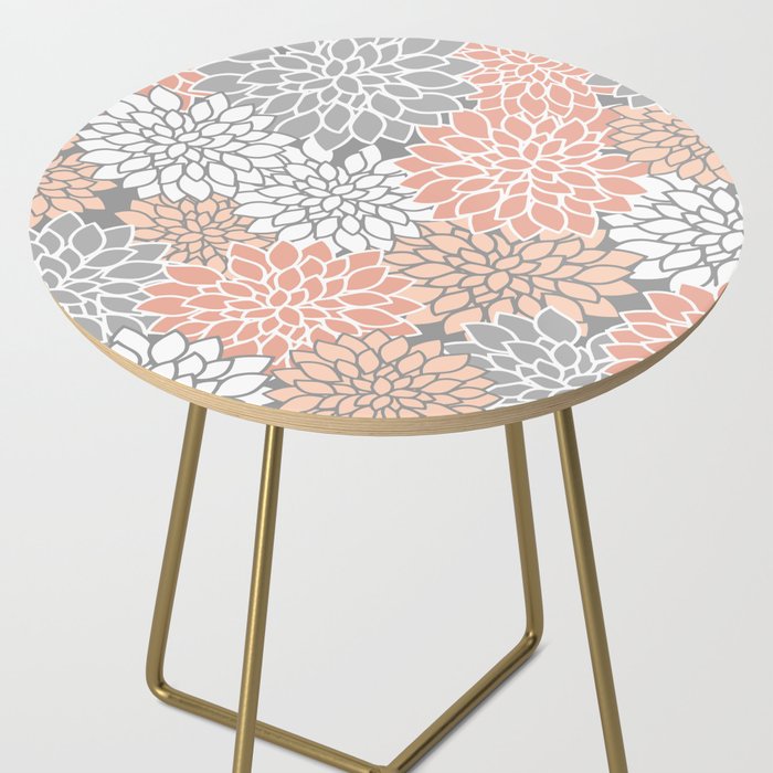 Dahlia Floral Blooms, Peach and Gray Side Table Gallery Image 2