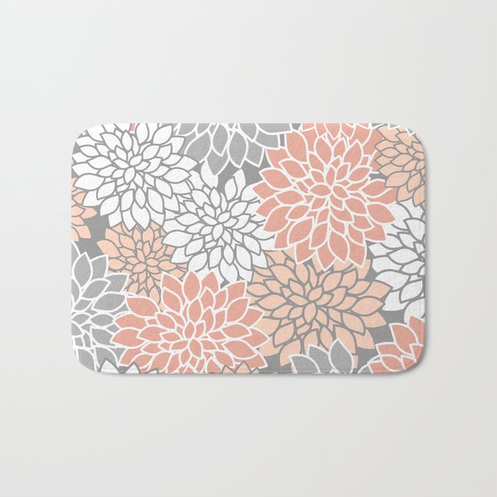 Dahlia Floral Blooms, Peach and Gray Bath Mat Gallery Image 1
