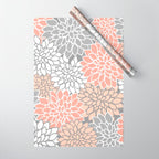 Dahlia Floral Blooms, Peach and Gray Wrapping Paper Gallery Image 1