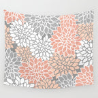 Dahlia Floral Blooms, Peach and Gray Wall Tapestry Gallery Image 4