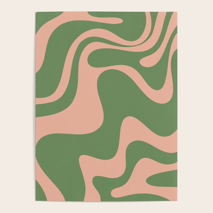 Retro Liquid Swirl Contemporary Abstract Pattern 2 in Blush Pink and Vintage Green Poster Gallery Image 4