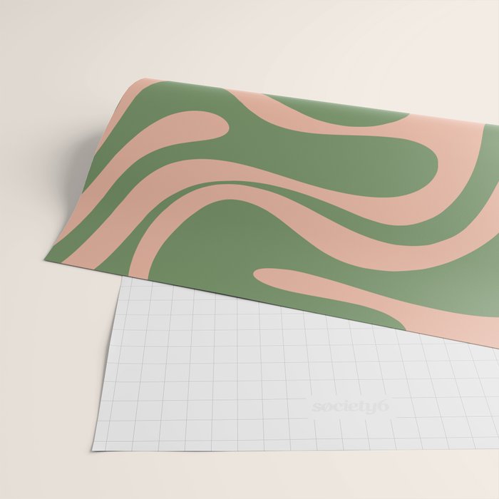 Retro Liquid Swirl Contemporary Abstract Pattern 2 in Blush Pink and Vintage Green Wrapping Paper Gallery Image 2