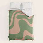 Retro Liquid Swirl Contemporary Abstract Pattern 2 in Blush Pink and Vintage Green Duvet Cover Gallery Image 6