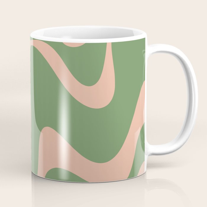 Retro Liquid Swirl Contemporary Abstract Pattern 2 in Blush Pink and Vintage Green Coffee Mug Gallery Image 1