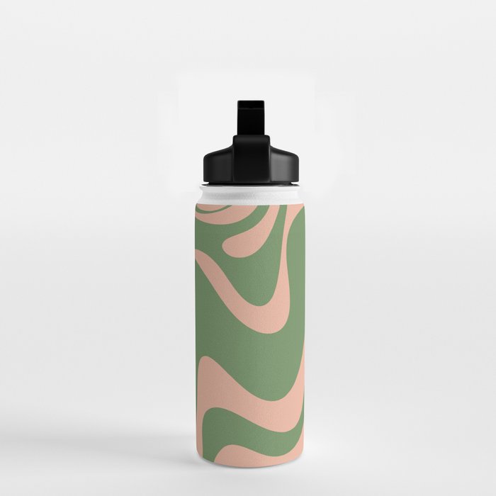 Retro Liquid Swirl Contemporary Abstract Pattern 2 in Blush Pink and Vintage Green Water Bottle Gallery Image 2