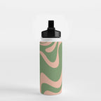 Retro Liquid Swirl Contemporary Abstract Pattern 2 in Blush Pink and Vintage Green Water Bottle Gallery Image 2