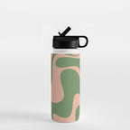 Retro Liquid Swirl Contemporary Abstract Pattern 2 in Blush Pink and Vintage Green Water Bottle Gallery Image 1