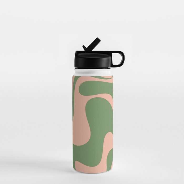 Retro Liquid Swirl Contemporary Abstract Pattern 2 in Blush Pink and Vintage Green Water Bottle Gallery Image 1