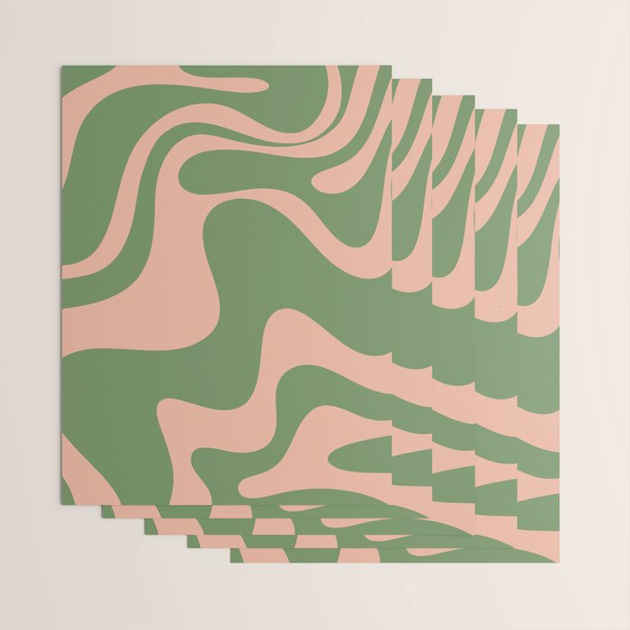 Retro Liquid Swirl Contemporary Abstract Pattern 2 in Blush Pink and Vintage Green Wrapping Paper Gallery Image 3