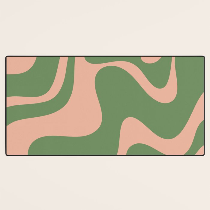 Retro Liquid Swirl Contemporary Abstract Pattern 2 in Blush Pink and Vintage Green Desk Mat Gallery Image 3