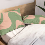 Retro Liquid Swirl Contemporary Abstract Pattern 2 in Blush Pink and Vintage Green Pillow Sham Gallery Image 2