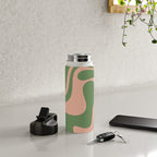 Retro Liquid Swirl Contemporary Abstract Pattern 2 in Blush Pink and Vintage Green Water Bottle Gallery Image 4