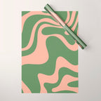 Retro Liquid Swirl Contemporary Abstract Pattern 2 in Blush Pink and Vintage Green Wrapping Paper Gallery Image 1