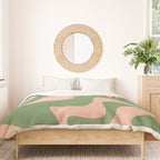 Retro Liquid Swirl Contemporary Abstract Pattern 2 in Blush Pink and Vintage Green Duvet Cover Gallery Image 3