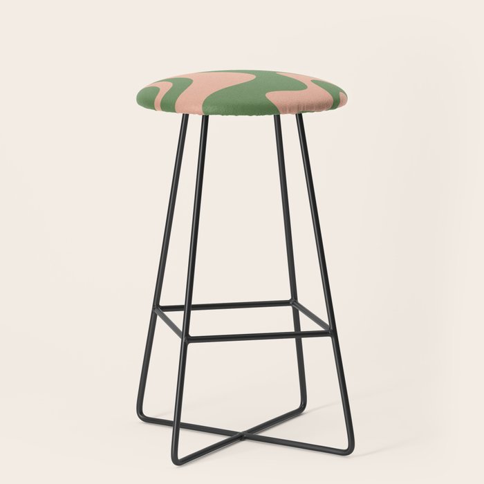 Retro Liquid Swirl Contemporary Abstract Pattern 2 in Blush Pink and Vintage Green Stool Gallery Image 1