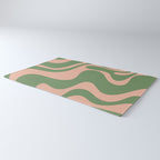 Retro Liquid Swirl Contemporary Abstract Pattern 2 in Blush Pink and Vintage Green Rug Gallery Image 3